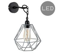 Valuelights Huber Satin Black Wall/ceiling Light Fitting With Grey Metal Cage Shade And 4W Led Bulb In Warm White
