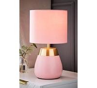 ValueLights Hurst Bulbous Touch Table Lamp with matching Drum Lamp Shade in Pale Pink ValueLights Pale Pink