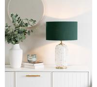 ValueLights | Gold Metal and White Confetti Glass Table Lamp with Forest Green Drum Lampshade | Home Décor, Bedside & Desk Lamp