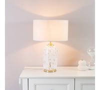ValueLights | Gold Metal and White Confetti Glass Table Lamp with Natural Drum Lampshade | Home Décor, Bedside & Desk Lamp