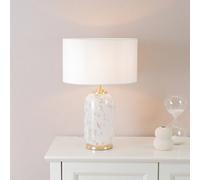 Valuelights India Gold Metal And White Confetti Glass Table Lamp With White Drum Lampshade - Led Bulb Included