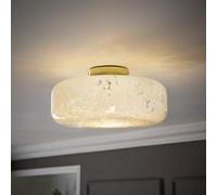 ValueLights India Large Gold White Confetti Glass Shallow Flush Ceiling Light ValueLights White