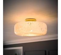 ValueLights India Large White Confetti Glass Shallow Flush Ceiling Light & Bulb ValueLights White