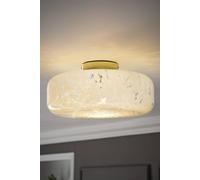 ValueLights India Large Gold White Confetti Glass Shallow Flush Ceiling Light ValueLights White
