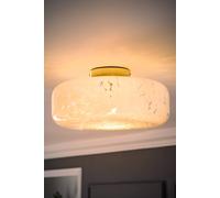 ValueLights India Large White Confetti Glass Shallow Flush Ceiling Light & Bulb ValueLights White