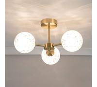 ValueLights India White Confetti Glass 3 Way Flush Ceiling Light in Gold ValueLights Gold