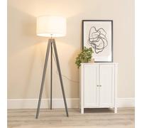 Valuelights Jackson Grey Wood Tripod Floor Lamp With Fabric Lamp Shade In White White