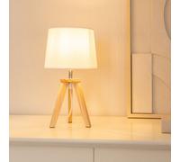 ValueLights | Natural Wood Tripod Table Lamp with Linen Tapered Lampshade Living Room Bedside Light | Table Lamps, Home Décor & Improvement Essential | Included LED Bulb