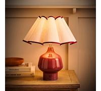 Valuelights Jamie Burgundy Glazed Ceramic Table Lamp With Scallop Trim Shade And Bulb