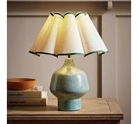 ValueLights Jamie Ceramic LED Speckled Table Lamp With Scallop Trim Shade- Green