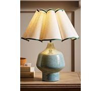 ValueLights | Green Speckle Glazed Ceramic Base Table Lamp with a Natural Scalloped Edge Fabric Shade | Table Lamps, Home Décor & Improvement Essential