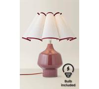 Valuelights Jamie Glazed Ceramic Table Lamp With Scallop Trim Lamp Shade With Bulb In Burgundy Burgundy