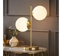 ValueLights | Modern 2 Light Gold Metal Stem Bedside Table Lamp for Living Room Bedroom with White Frosted Glass Shades + LED Bulbs | Table Lamps & Home Improvements Essential
