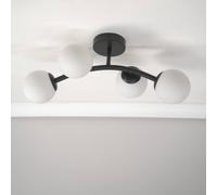 Jas 4 Way Ceiling Light with Opal White Frosted Glass Globe Shades and LED Bulbs ValueLights Black One Size