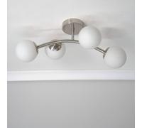 Jas 4 Way Ceiling Light with Opal White Frosted Glass Globe Shades ValueLights Silver One Size