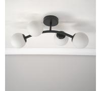 Jas 4 Way Ceiling Light with Opal White Frosted Glass Globe Shades and LED Bulbs ValueLights Black One Size