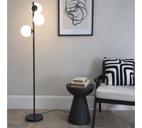 Valuelights Jas Black 3 Way Floor Lamp With White Frosted Glass Globe Shades