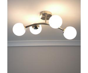 Valuelights Jas Brushed Chrome 4 Way Ceiling Light With White Frosted Glass Globe Shades - Led Bulbs Included