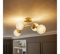 Valuelights Jas Gold 4 Way Ceiling Light With White Confetti Glass Globe Shades