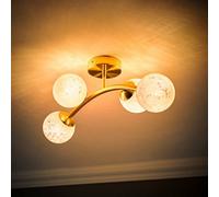 ValueLights | Jas Gold 4 Way Ceiling Light with White Confetti Glass Globe Shades and Bulbs | Ceiling Lights, Home Décor & Improvement Essential | Mains Wired