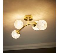 ValueLights | Jas Gold 4 Way Ceiling Light with White Confetti Glass Globe Shades and Bulbs | Ceiling Lights & Home Improvements Essential
