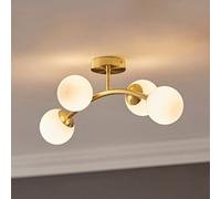 ValueLights | Gold 4 Way Ceiling Light with Opal White Frosted Glass Globe Shades for Living Room Hallway Bedroom | Ceiling Lights & Home Improvements Essential