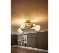 Valuelights Jas Gold 4 Way Ceiling Light With White Confetti Glass Globe Shades And Bulbs