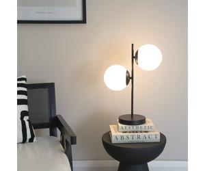 Valuelights Jas Opal White Frosted Glass Globe Shades 2 Way Table Lamp In Black Black