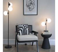 Jas Opal White Frosted Glass Globe Shades 3 Way Floor Lamp with LED Bulbs ValueLights Black One Size