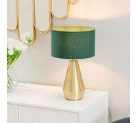 ValueLights | Gold Metal Touch Dimmer Table Lamp with Forest Green Drum Shade | Home Décor, Bedside & Desk Lamp | Includes Bulb