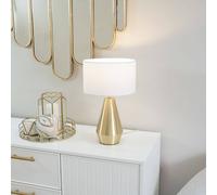 Valuelights Jax Antique Brass Dimmable Touch Table Lamp With Fabric Drum Shade With Led Bulb In White White One Size