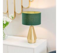 Valuelights Jax Antique Brass Metal Dimmable Touch Table Lamp With Fabric Drum Shade In Bottle Green Bottle Green One Size