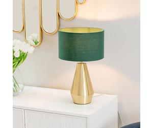 Valuelights Jax Antique Brass Metal Dimmable Touch Table Lamp With Fabric Drum Shade In Bottle Green Bottle Green