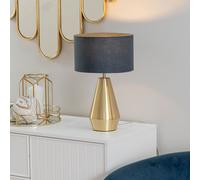 Jax Antique Brass Metal Dimmable Touch Table Lamp with Fabric Drum Shade ValueLights Charcoal One Size