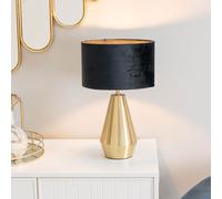 Gold Metal Touch Dimmer Table Lamp with Black Velvet Shade for Bedroom Bedside Table