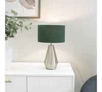 Valuelights Jax Brushed Chrome Dimmable Touch Table Lamp With Fabric Drum Shade In Bottle Green Bottle Green One Size