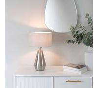 Valuelights Jax Brushed Chrome Dimmable Touch Table Lamp With Fabric Drum Shade In Grey Grey