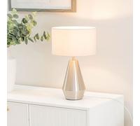 ValueLights | Silver Metal Touch Dimmer Table Lamp with Natural Drum Shade | Home Décor, Bedside & Desk Lamp
