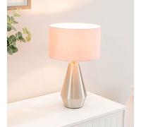 Valuelights Jax Brushed Chrome Dimmable Touch Table Lamp With Fabric Drum Shade & Led Bulb In Baby Pink Baby Pink One Size