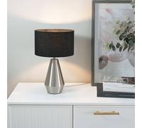 Valuelights Jax Brushed Chrome Dimmable Touch Table Lamp With Fabric Drum Shade & Led Bulb In Black