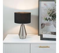 Jax Brushed Chrome Dimmable Touch Table Lamp with Fabric Drum Shade & LED Bulb ValueLights Black One Size