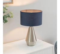 ValueLights | Silver Metal Touch Dimmer Table Lamp with Navy Blue Drum Shade | Home Décor, Bedside & Desk Lamp | Includes Bulb