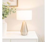 Valuelights Jax Brushed Chrome Dimmable Touch Table Lamp With Fabric Drum Shade & Led Bulb In White