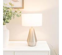 ValueLights Jax White Shade Brushed Chrome Touch LED Table Lamp - Size: 41 x 25 x 25cm - Silver - Wilko