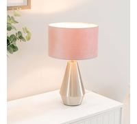 Valuelights Jax Brushed Chrome Dimmable Touch Table Lamp With Velvet Drum Shade In Baby Pink Baby Pink One Size