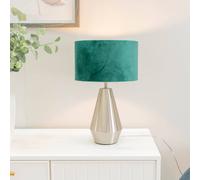 Valuelights Jax Brushed Chrome Dimmable Touch Table Lamp With Velvet Drum Shade In Bottle Green