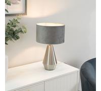ValueLights | Silver Metal Touch Dimmer Table Lamp with Grey Velvet Shade | Home Décor, Bedside & Desk Lamp