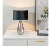 Valuelights Jax Brushed Chrome Dimmable Touch Table Lamp With Velvet Drum Shade & Led Bulb In Black Black One Size