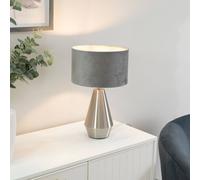 Valuelights Jax Brushed Chrome Dimmable Touch Table Lamp With Velvet Drum Shade & Led Bulb In Grey Grey One Size