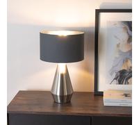 Jax Chrome Dimmable Touch Table Lamp with Fabric Drum & Chrome Inner Lamp Shade ValueLights Charcoal One Size
